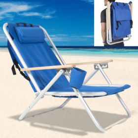 Portable High Strength Beach Chair with Adjustable Headrest Blue